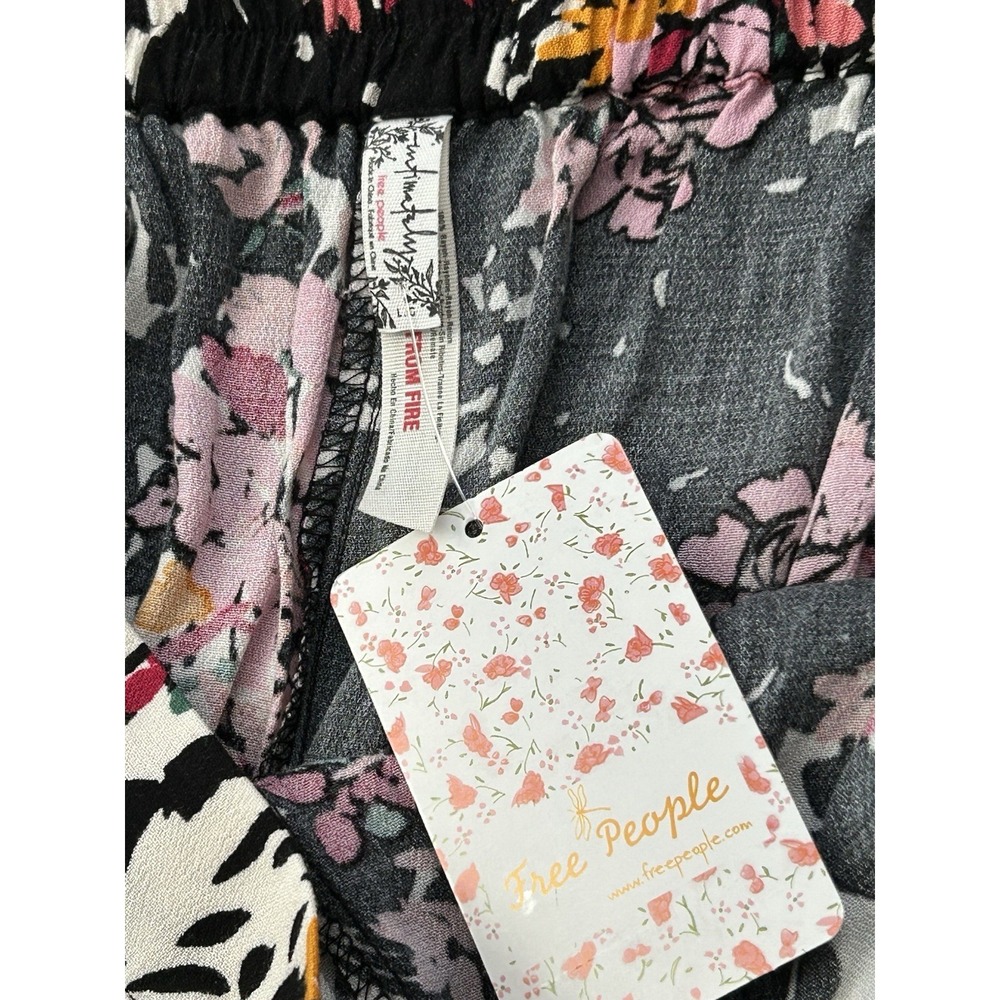 Free People Intimately Late Night Floral Wide Leg Pants Black Rayon | Sz L NWT - Picture 5 of 6